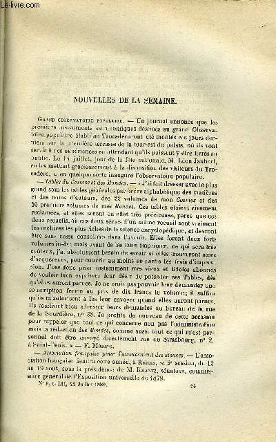LES MONDES (COSMOS) N 9 - Grand observatoire populaire, Promotions dans la lgion d'honneur, Tremblement de terre en Suisse et en Italie, Canon monstre, Nouveau moyen de rendre les toffes impermables, Le soya ou soja hispida