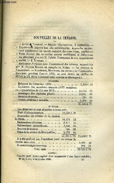 LES MONDES (COSMOS) N 16 - Le relais Tommasi, Les tremblements de terre de Syrie, Etudes sur le Gulf Stream, Du rgime lact dans les maladies du coeur par M. Potain, Les vgtations parasites de l'oreille humaine par le docteur Loewenberg