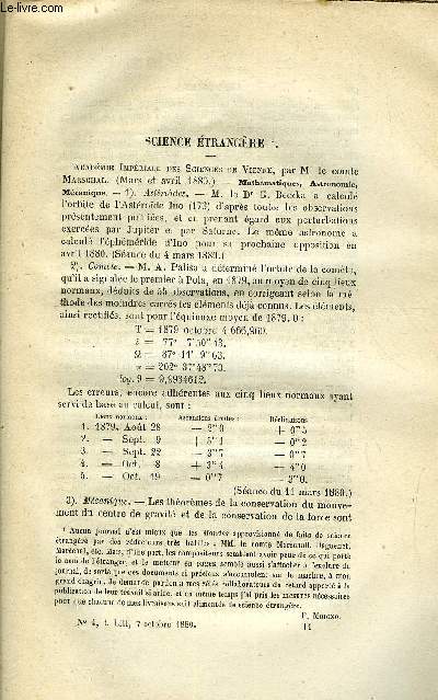 LES MONDES (COSMOS) N 4 - Acadmie impriale des sciences de Vienne par M. le comte Marschal