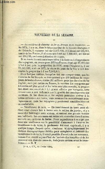 LES MONDES (COSMOS) N 6 - Les accidents de chemins de fer en France et en Angleterre, Tremblement de terre, En quoi consiste la lumire zodiacale, Nouvel appareil destin a montrer la dissociation des sels ammoniacaux, Histoire ancienne de la lune