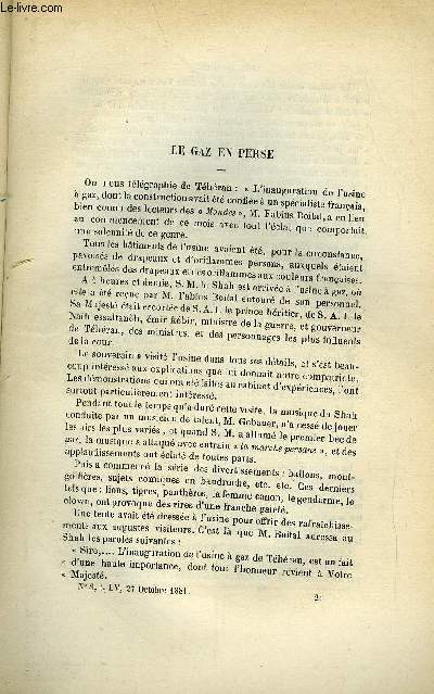 LES MONDES (COSMOS) N 8 - Le gaz en Perse, Un prix pour une application nouvelle de l'endosmose, Thorie mcanique de l'lectricit, Sur une proprit gnrale des lames liquides en mouvement, Le jaborandi et la pilocarpine, Reproduction de la truffe