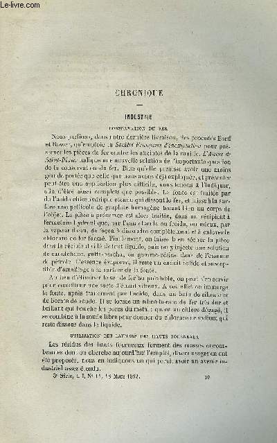 COSMOS - LES MONDES N 11 - Conservation du fer, Grisoumtre-avertisseur de M. body, Les richesses de la rpublique argentine, Nouveau bain lectrique, Une application des images accidentelles, Revue mtorologique