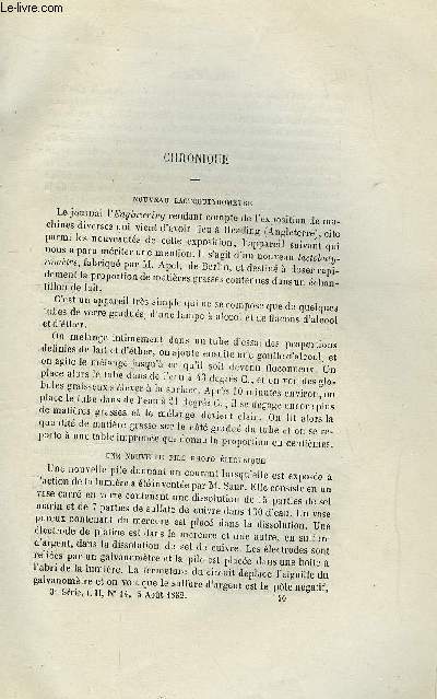 COSMOS - LES MONDES N 14 - Nouveau lactobutyromtre, Emploi de la chaux dans les mines, Eclairageau gaz par incandescence, Nouvelle matire isolante, Sur les variations de la pesanteur, Transport de l'nergie, Eclairage lectrique
