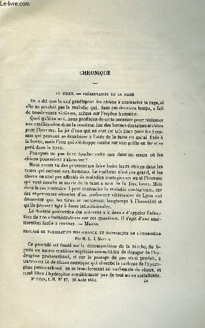 COSMOS - LES MONDES N 17 - Le chien - prservatifs de la rage, Exprience de soudure et d'agglomration par pression, Nouvelle transformation de l'huile de ptrole pour l'clairage, La thorie du Foehn en gnral