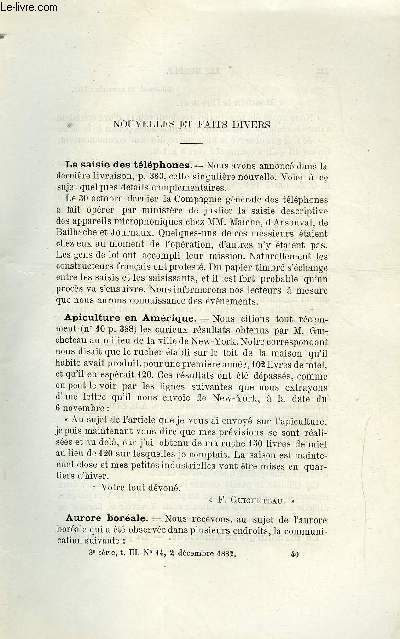 COSMOS - LES MONDES N 14 - La saisie des tlphones, Apiculture en Amrique, Aurore borale, Le th franais, La mtallurgie en Amrique, La houille a Newcastle, L'or a la Guyane Francaise, Production du papier dans le monde entier, Un nouveau tlphone