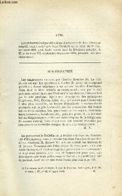 COSMOS - LES MONDES N 10 - Les tlphones usuels, Curieuse modification du noyau de la grande comte, Eclairage des trains par l'lectricit, Piles et moteurs lectriques chutaux