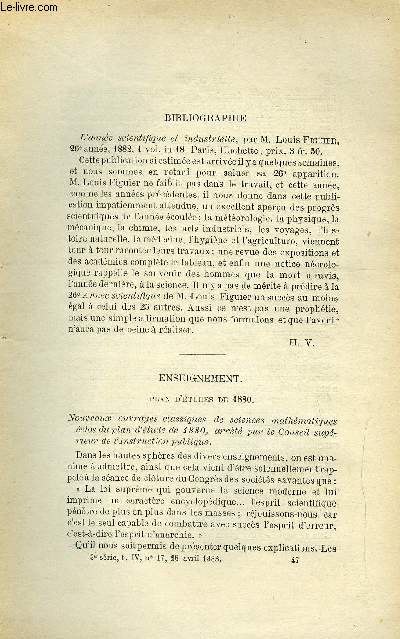 COSMOS - LES MONDES N 17 - Plan d'tudes de 1880, Procd pour viter les explosions des chaudires a vapeur, Hydrogne et antiseptique, Mtaphysique du sens commun