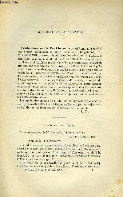 COSMOS - LES MONDES N 3 - Confrence sur le Tonkin, La soie et les canons, Calories de combinaison des composs solubles du cuivre, La mer intrieure africaine, Appareil d'aiguille automatique, La vidangeuse automatique, Confrence d'astronomie