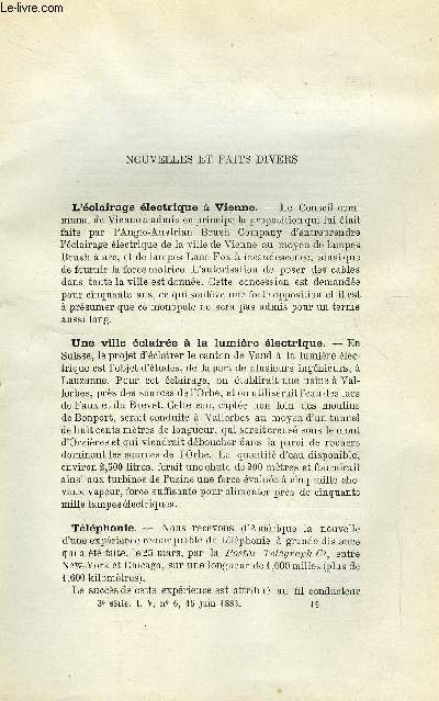 COSMOS - LES MONDES N 7 - L'clairage lectrique a Vienne, Une ville claire a la lumire lectrique, Tlphonie, Emploi de l'acide clorhydrique pour empecher la fermentation de l'urine, Des condiments au point de vue de l'alimentation