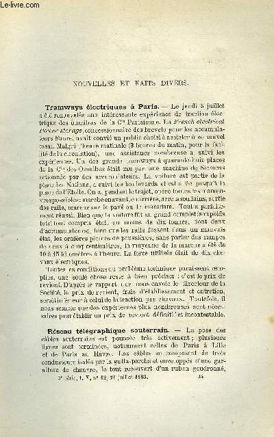 COSMOS - LES MONDES N 12 - Tramways lectriques a Paris, Rseau tlgraphique souterrain, Machine a acide carbonique, Moyen de dsaimanter les monstres qui ont t aimantes par le voisinage d'un champ magntique puissant