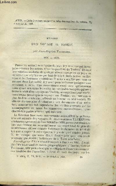 COSMOS - LES MONDES N 8 - Relation d'un voyage au Tonkin par Jean-Baptiste Tavernier