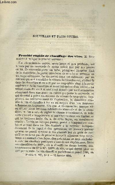 COSMOS - LES MONDES N 2 - Procd rapide de chauffage des vins, Un parasite de l'oignon vulgaire, Curieuse exprience d'optique, Le bronze silicieux, Le mode d'action des paratonnerres, Confrence de baromtrie