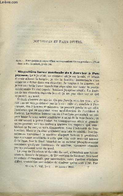 COSMOS - LES MONDES N 3 - Singulire lueur matinale du 8 janvier a Perpignan, Le pont gigantesque de Brooklin, Production des vins et des cidres de 1883, Utilisation des chiffons de laine et de coton, Injection de morphine contre le mal de mer