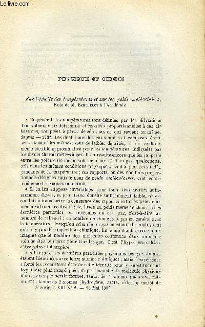 COSMOS - LES MONDES N 2 - Sur l'chelle des tempratures et sur les poids molculaires, Le dluge universel est la cause de la priode glaciaire, Confrence de mtrologie, chimie physiologique