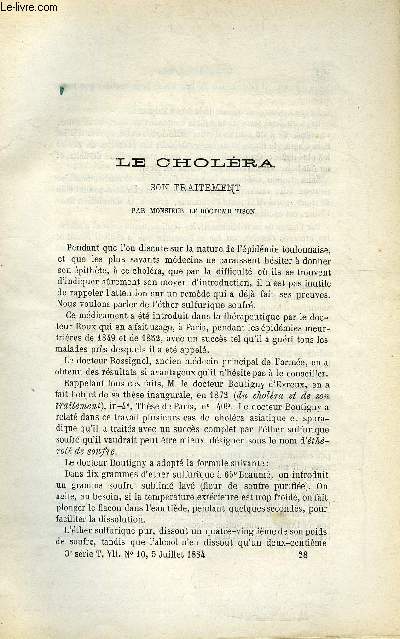 COSMOS - LES MONDES N 10 - Le cholra - son traitement, Les appareils de dmonstration, La cochinchine et le tonkin, Les poissons migrateurs - La lamproie, Les lois de la matire, Embarcation mue par l'lectricit