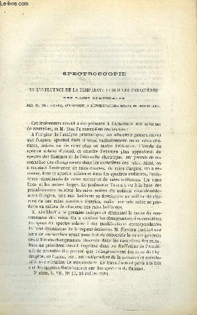 COSMOS - LES MONDES N 13 - Strectroscope de l'influence de la temprature sur les caractres des raies spectrales, Physiologie du role biologique du fer dans l'organisation animale, Peut-on provoquer la chute de la pluie ?, Etude sur les eaux potables