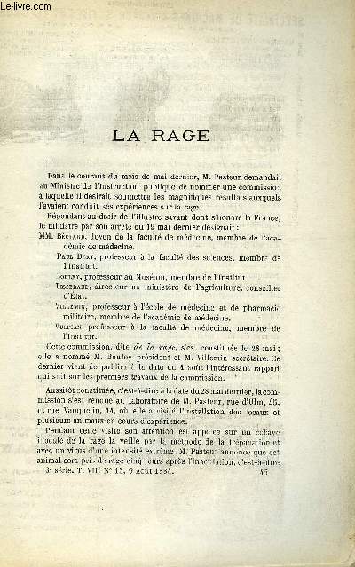 COSMOS - LES MONDES N 16 - La rage, Cholra - Qu'y a t-il a faire en temps de cholra ?, Physiologie du role biologique du fer dans l'organisation animale, Facult catholique de mdecine et de pharmacie de Lille, Calcul de l'heure, Archologique