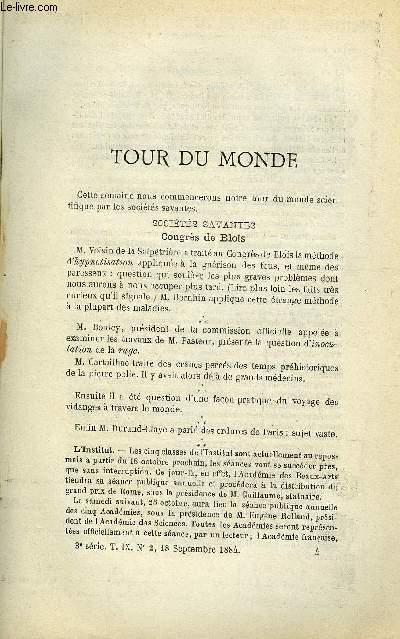 COSMOS - LES MONDES N 2 - Tour du monde, Les pigeons voyageurs, Le magntisme terrestre a l'observatoire, Une trombe grandiose en France, Indes nerlandaises, Un torpilleur de haute mer, Travaux a la lumire lectrique a Suresnes, Pont colossal