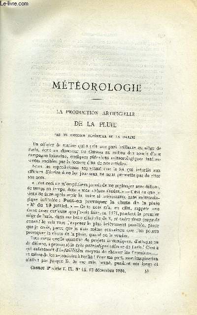 COSMOS - LES MONDES N 14 - La production artificielle de la pluie, En chine, Les armes a rptition, Les cables sous-marins, Constatation de la mort, Une exposition permanente, L'heure universelle, Une orchide gigantesque