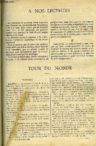 LE COSMOS - REVUE DES SCIENCES ET DE LEURS APPLICATIONS N 4 - A nos lecteurs, Hotchkiss, La lumire lectrique dans les poudreries, L'hygine a complter, La vaseline - Gateaux inaltrables, Laine de bois, Soudan et Soudaniers, Le niveau des ocans