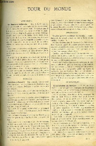 LE COSMOS - REVUE DES SCIENCES ET DE LEURS APPLICATIONS N 5 - La lumire zodiacale, Le plus grand marcheur du monde, L'arostation au Soudan, Le laboratoire d'lectricit, Le projet roudaire, De la rfraction latrale atmosphrique, Le moteur Otto