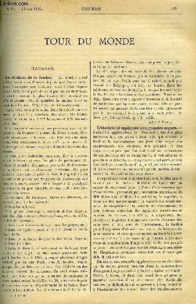 LE COSMOS - REVUE DES SCIENCES ET DE LEURS APPLICATIONS N 16 - Les victimes de la foudre, L'lectricit applique aux grandes orgues, La foudre et le monument de Washington, Caf a l'lectricit, Application de la photographie a l'art cramique