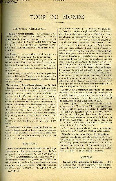 LE COSMOS - REVUE DES SCIENCES ET DE LEURS APPLICATIONS N 21 - La 248e petite plante, Un cyclone a Saint-Ptersbourg, Tremblement de terre dans le Caucase, Lampe a incandescence Muthel, Mort du dernier des Schlaginweit, Dcouverte d'un Mosasaurien