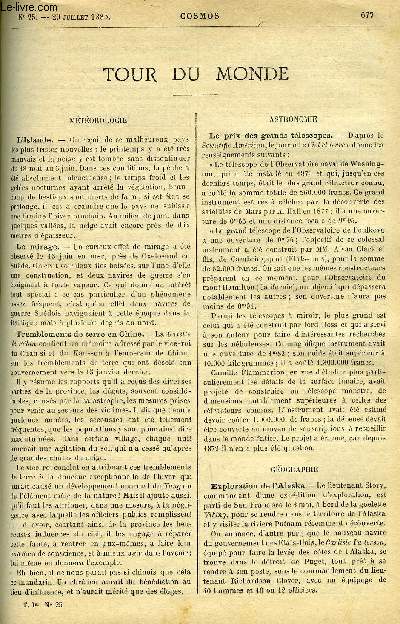 LE COSMOS - REVUE DES SCIENCES ET DE LEURS APPLICATIONS N 25 - L'Islande, Le mirage, Tremblements de terre en chine, Le prix des grands tlscopes, Exploration de l'Alaska, La houille en Chine, Projet d'un pont tournant sur la Tamise, Muse de la Marine