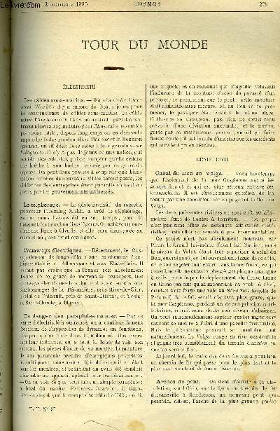 LE COSMOS - REVUE DES SCIENCES ET DE LEURS APPLICATIONS N 37 - Les cables sous-marins, Tramways lectriques, Du danger des parapluies en mer, Canal du Don au Volga, La thalline, comptes d'apothicaires, Un effet physiologique du naphte, Recensement