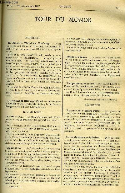 LE COSMOS - REVUE DES SCIENCES ET DE LEURS APPLICATIONS N 47 - Francois Thdore Homberg, Le professeur Giuseppe Ponzi, En palestine, Un arolithe, Orage a Geneve, Temprature, La carte de l'empire russe, La navigation sur la Seine, La navigation
