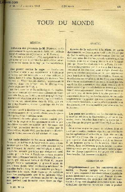 LE COSMOS - REVUE DES SCIENCES ET DE LEURS APPLICATIONS N 50 - Diffusion des procds de M. Pasteur, Une plante contre la rage, La carie dentaire et les eaux minrales, Agents de la salubrit a la Plata- ce qu'ils deviennent, Les yeux des coliers