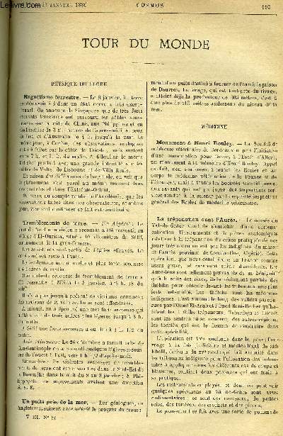 LE COSMOS - REVUE DES SCIENCES ET DE LEURS APPLICATIONS N 52 - Magntisme terrestre, Tremblements de terre, Monument a Henri bouley, La trpanation dans l'Aurs, La verruga, Dents chez un nouveau n, Un erreur fatale, La charpie de bois, L'anthropomtrie
