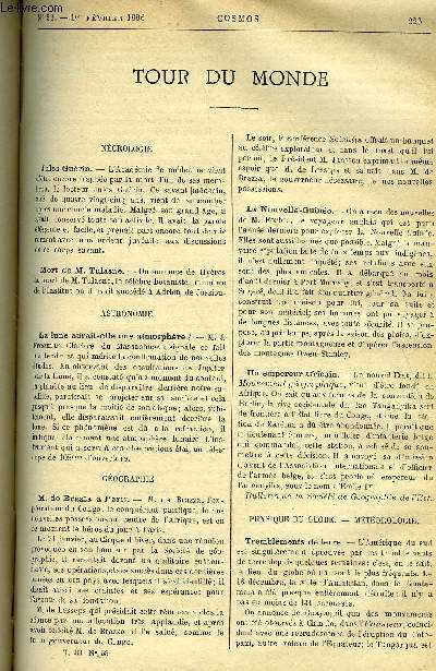 LE COSMOS - REVUE DES SCIENCES ET DE LEURS APPLICATIONS N 53 - Jules Gurin, Mort de M. Tulasne, La lune aurait-elle une atmosphre ?, La nouvelle-guine, La pluie sous les tropiques, Nouvelles mines de charbon, Mine d'or en France, Gisement de ptrole