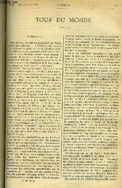 LE COSMOS - REVUE DES SCIENCES ET DE LEURS APPLICATIONS N 56 - Jules Janin secrtaire perptuel de l'acadmie des sciences, Le docteur Dumas, Halo lunaire vu a l'observatoire du Trocadro, Un curieux effet d'orage, L'clairage d'un cuirass, Le tlphone