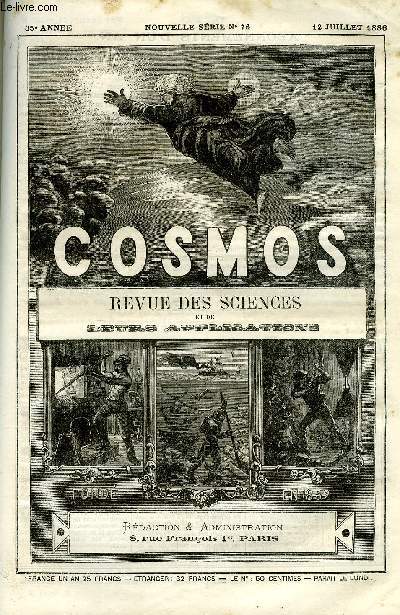 LE COSMOS - REVUE DES SCIENCES ET DE LEURS APPLICATIONS N 76 - Tlgraphie optique par ballons captifs et ballons libres, L'abri sous les arbres en temps d'orage, L'institut Pasteur dans l'hmisphre austral, L'hypnotisme obligatoire, Cornes rares
