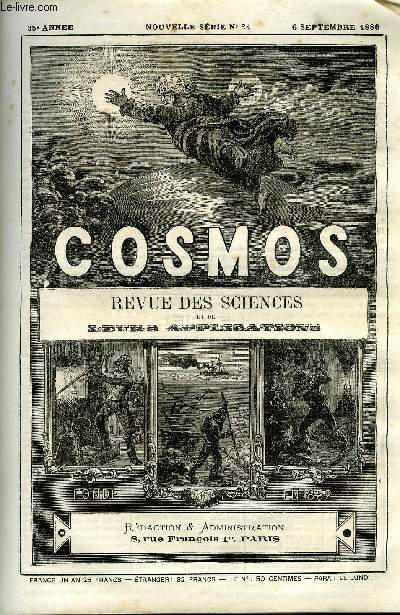 LE COSMOS - REVUE DES SCIENCES ET DE LEURS APPLICATIONS N 84 - Tremblements de terre en Italie et en Grce; en Angleterre; a Malte, L'ruption de la Nouvelle-Zlande, Rectification, Un double rsultat de l'activit volcanique, Le dpart des hirondelles