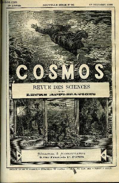 LE COSMOS - REVUE DES SCIENCES ET DE LEURS APPLICATIONS N 90 - Tremblements de terre et volcans, Le cratre de l'Asamayama, Les glaces des mercs arctiques, Un mtorite fossile, La lumire lectrique au Vatican, Le tlphone en 1664, Systme