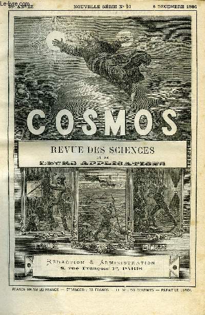 LE COSMOS - REVUE DES SCIENCES ET DE LEURS APPLICATIONS N 97 - La comte Barnard, Une manifestation de la foudre en boule, La vgtation et la lumire lectrique, Sur l'influence de l'orientation des lignes de betteraves, La composition lmentaire