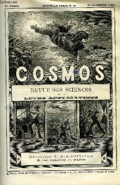 LE COSMOS - REVUE DES SCIENCES ET DE LEURS APPLICATIONS N 99 - La comte Barnard-Hartwig, Un mtore, Une aurore borale, Une tempte a Madre, Tempte du 8 dcembre, Tremblements de terre, Temprature des diffrents sols, Les poques des orages