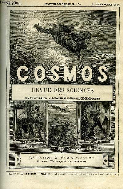 LE COSMOS - REVUE DES SCIENCES ET DE LEURS APPLICATIONS N 100 - La tempte du 8 dcembre, Une nue lumineuse, Les tremblements de terre, Surlvation de la cote de Sude, Diffrences magntiques du fer et du nickel, La pile Roberts au peroxyde de plomb