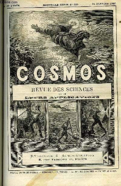 LE COSMOS - REVUE DES SCIENCES ET DE LEURS APPLICATIONS N 105 - Encore une nouvelle plante, L'unificatuion de l'heure, L'observatoire de Kalocca, Tremblements de terre, Les transformations gologiques du sud de l'Islande, Une roche lectrique