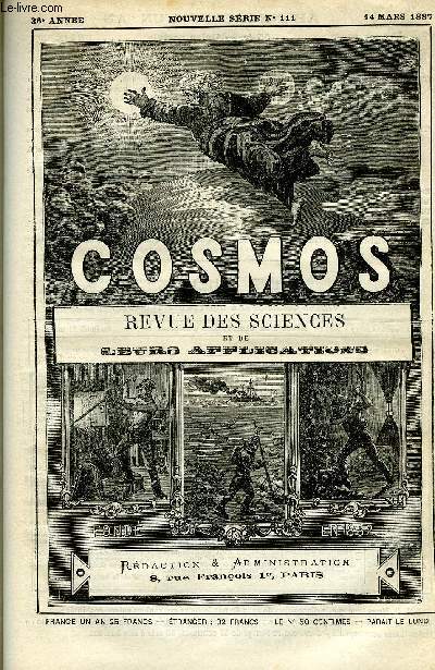 LE COSMOS - REVUE DES SCIENCES ET DE LEURS APPLICATIONS N 111 - La pluie, Transformations gologiques du sol de l'Islande, Un coup de foudre, Un effet de la lumire lectrique, Chauffage de wagons de chemin de fer, Une bonne machine, Questions