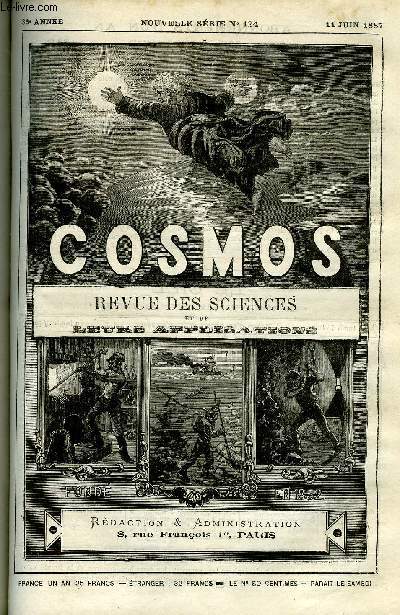 LE COSMOS - REVUE DES SCIENCES ET DE LEURS APPLICATIONS N 124 - Tremblements de terre, Changements de niveau de la cote sud de l'Angleterre, La grle au Congo, Haleine visible par un temps chaud, Pluie de soufre, La terre de feu, La pullulation