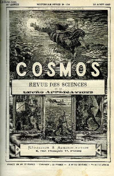 LE COSMOS - REVUE DES SCIENCES ET DE LEURS APPLICATIONS N 134 - Tremblements de terre, La transmission de la force a distance par l'lectricit, Une lampe lectrique portative, Le systme Van Rysselberghe au Japon, Le niagara, Moteurs a ptrole