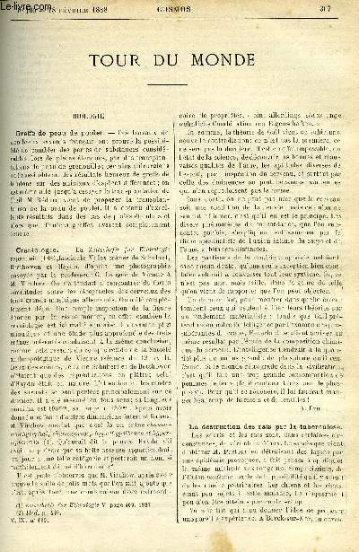 LE COSMOS - REVUE DES SCIENCES ET DE LEURS APPLICATIONS N 160 - Greffe de peau de poulet, Craniologie, La destruction des rats par la tuberculose, Transport des blesss militaires, Le gaiacol, Congrs francais de chirurgie, Le grand prix Bressa