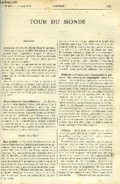 LE COSMOS - REVUE DES SCIENCES ET DE LEURS APPLICATIONS N 164 - Prsence de sels de plomb dans le cerveau, Micromtre et micromillimtre, Eau potable, Mthode actinique pour reconnaitre la prsence des substances organiques dans l'eau, Cafine, Cause