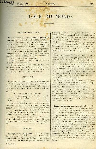 LE COSMOS - REVUE DES SCIENCES ET DE LEURS APPLICATIONS N 173 - Tremblements de terre dans la presqu'ile scandinave, Hauteur des bolides et des toiles filantes, Emploi du soufre dans la diphtrie, Accumulation des poussires sur les fils lectrique