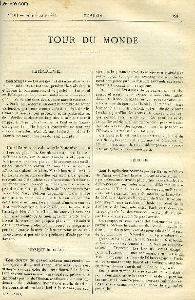 LE COSMOS - REVUE DES SCIENCES ET DE LEURS APPLICATIONS N 181 - Les orages, Un village enseveli sous la banquise, Les dbris du grand radeau amricain, Les longitudes compares de Greenwich et Paris, La scurit et la tranquilit dans les thatres
