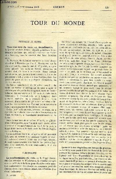 LE COSMOS - REVUE DES SCIENCES ET DE LEURS APPLICATIONS N 189 - Tremblements de terre en Scandinavie, La conductibilit du vide, Le secret des depeches en temps de guerre, Eclairage lectrique des filets de peche, Electrothrapie, Les maladies