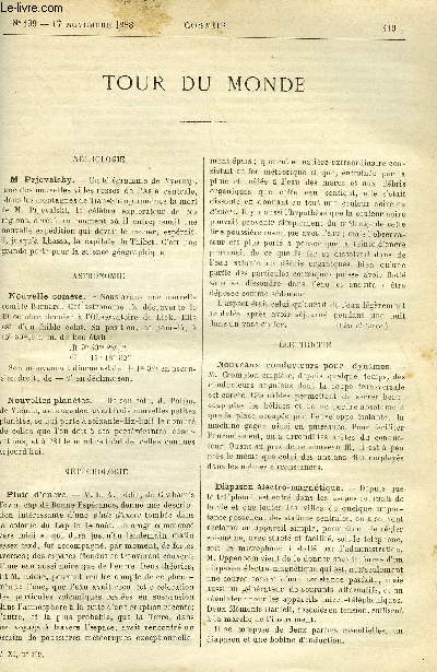 LE COSMOS - REVUE DES SCIENCES ET DE LEURS APPLICATIONS N 199 - M. Prjevalsky, Nouvelle comte, Pluie d'encre, Nouveaux conducteurs pour dynamos, Diapason electro-magntique, Cible lectrique, La ruine d'Hligoland, Un cuirass italien